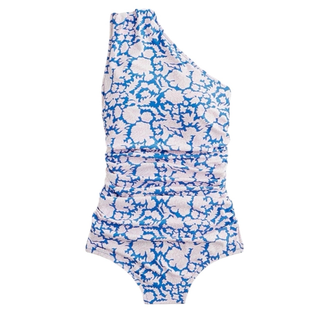 Sz Blockprints X J Crew Ruched One Shoulder Swimsuit In Nila Print | 10